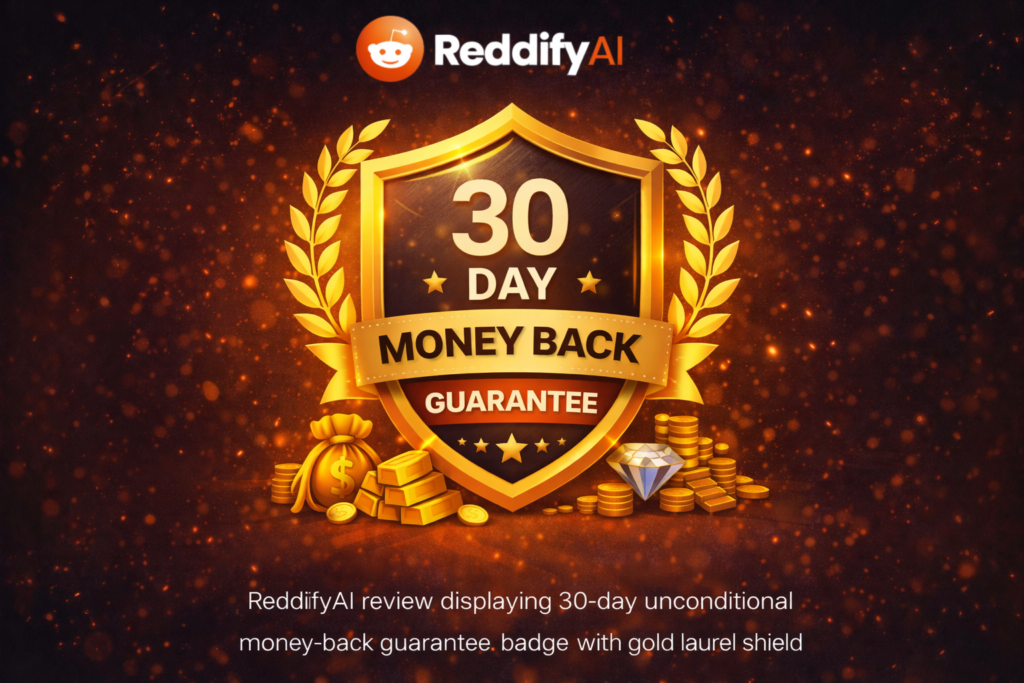 ReddifyAI review showing 30-day unconditional money-back guarantee badge